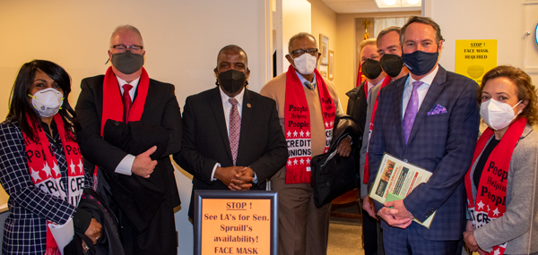 Credit Union advocates meet with Sen. Lionel Spruill (third from left), a member of the Senate Commerce and Labor Committee, where the majority of credit union legislation is heard.