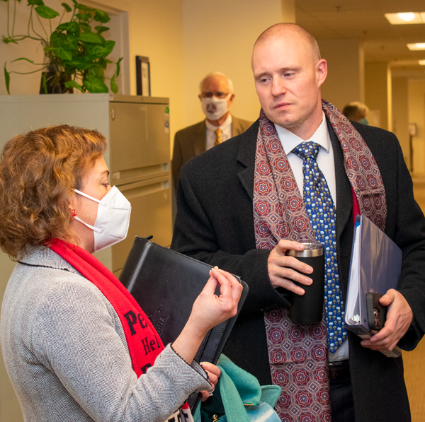 League President/CEO Carrie Hunt (left) with Del. Mike Webert, patron for HB 209, one of our credit union bills.